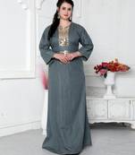 Aabla Work Mirror Finish Jalabiya Kaftan For Women