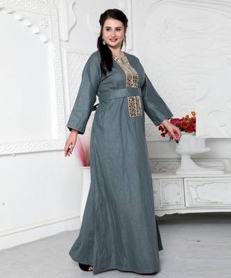 Aabla Work Mirror Finish Jalabiya Kaftan For Women 2