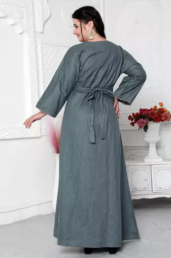 Aabla Work Mirror Finish Jalabiya Kaftan For Women