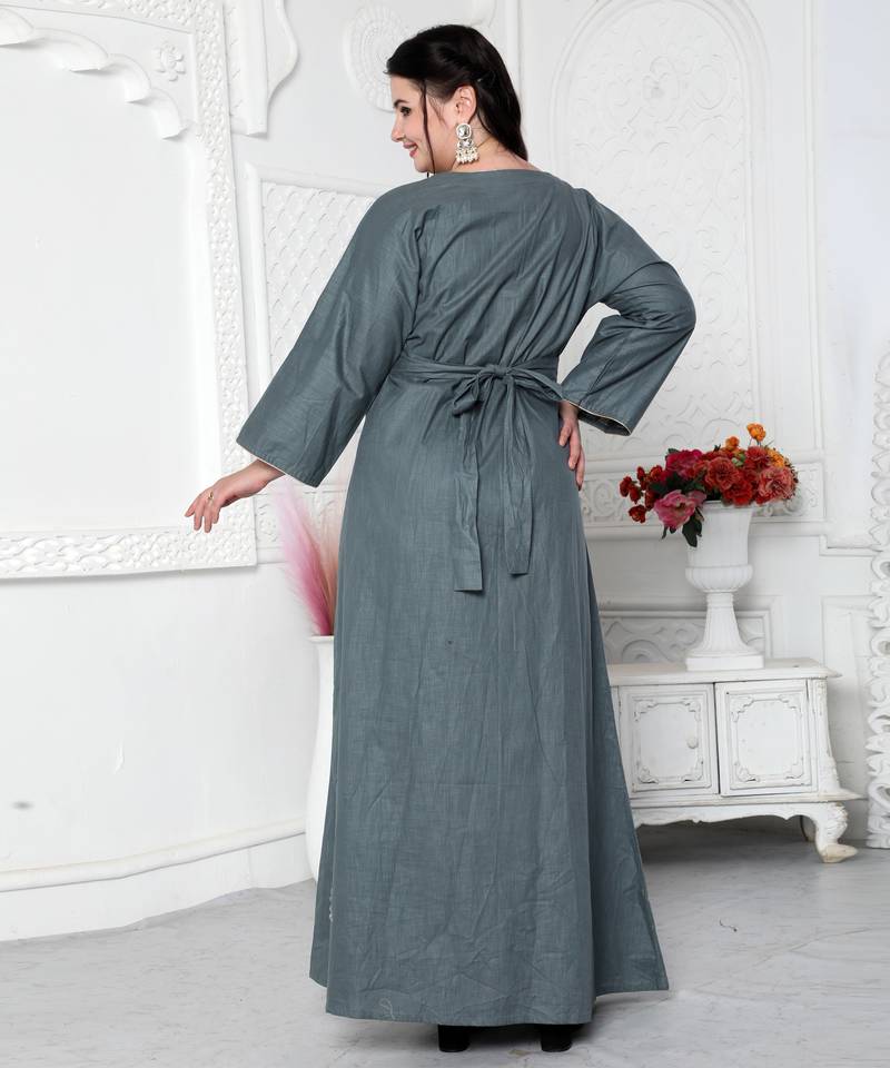 Aabla Work Mirror Finish Jalabiya Kaftan For Women