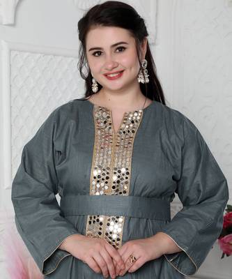 Aabla Work Mirror Finish Jalabiya Kaftan For Women 5