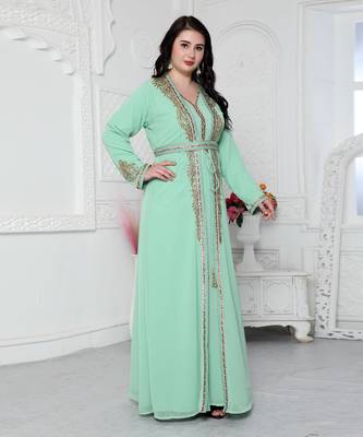 Arabic Style Kaftan With Crystal Hand Embroidery 1