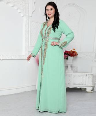 Arabic Style Kaftan With Crystal Hand Embroidery 2