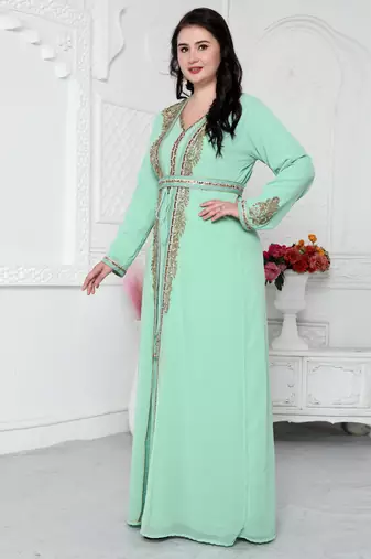 Arabic Style Kaftan With Crystal Hand Embroidery