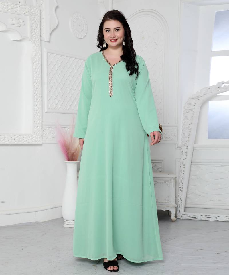 Arabic Style Kaftan With Crystal Hand Embroidery