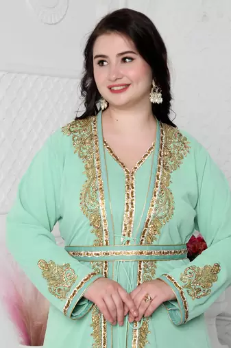 Arabic Style Kaftan With Crystal Hand Embroidery