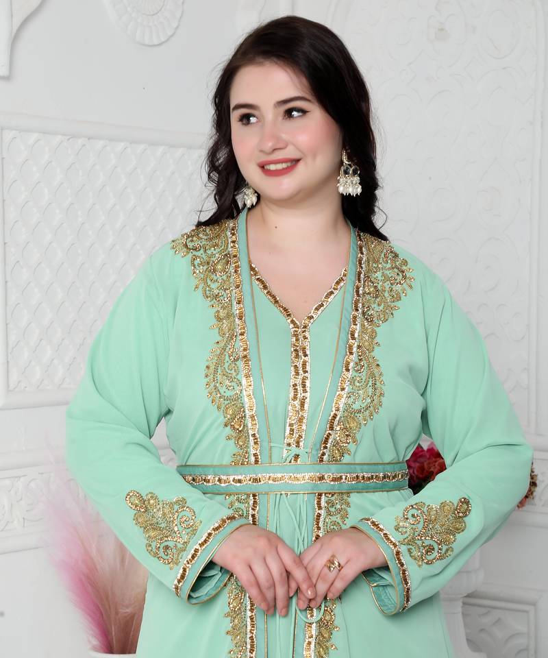 Arabic Style Kaftan With Crystal Hand Embroidery