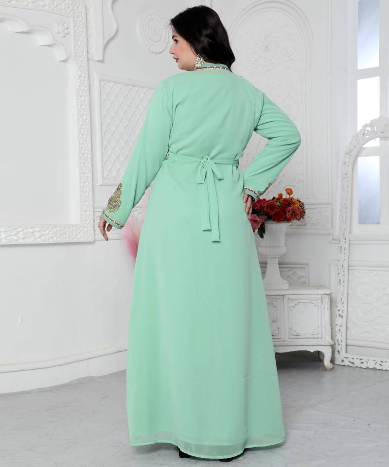 Arabic Style Kaftan With Crystal Hand Embroidery