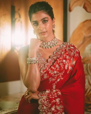 Red Heavy Embroidered Rangoli Silk blend Saree 1