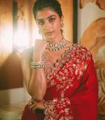 Red Heavy Embroidered Rangoli Silk blend Saree