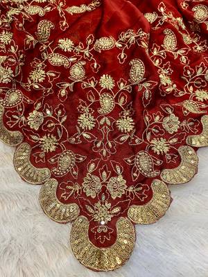 Red Heavy Embroidered Rangoli Silk blend Saree 4