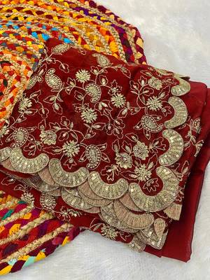 Red Heavy Embroidered Rangoli Silk blend Saree 5