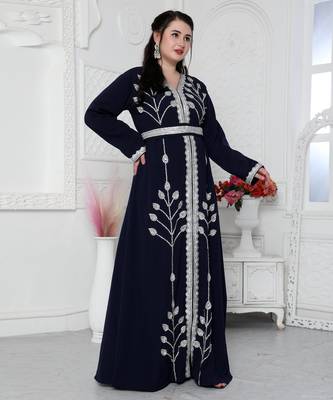 Navy Blue Kaftan With Hand Embroidery And Cut Dana 1