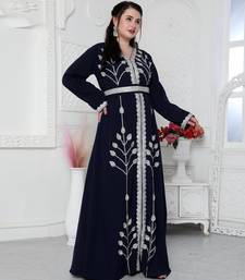 Navy Blue Kaftan With Hand Embroidery And Cut Dana