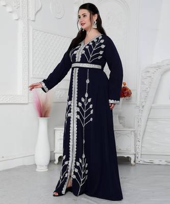 Navy Blue Kaftan With Hand Embroidery And Cut Dana 2