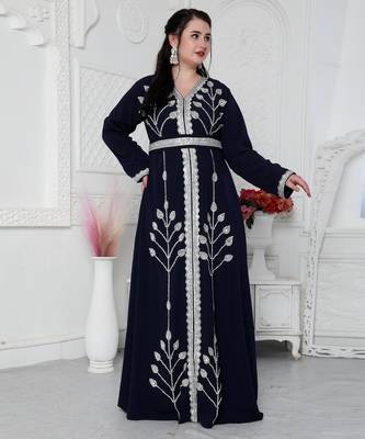 Navy Blue Kaftan With Hand Embroidery And Cut Dana 3