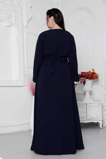 Navy Blue Kaftan With Hand Embroidery And Cut Dana