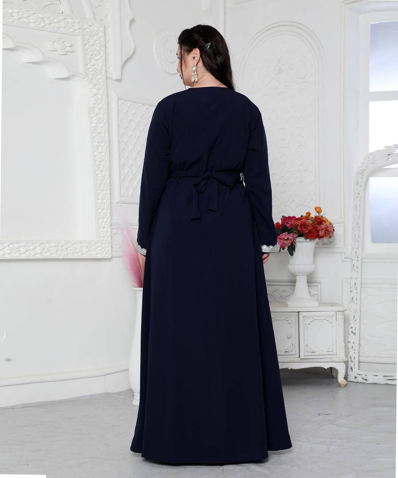 Navy Blue Kaftan With Hand Embroidery And Cut Dana