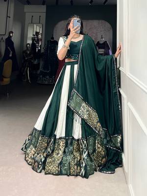 Green & White mirror work full stitched lehenga choli set 1