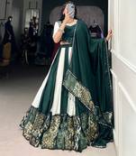 Green & White mirror work full stitched lehenga choli set