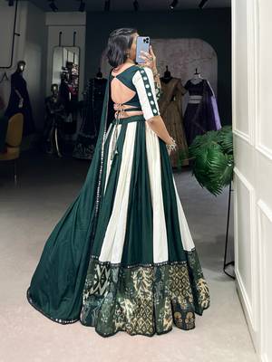 Green & White mirror work full stitched lehenga choli set 4