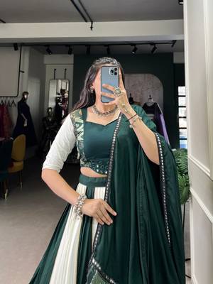 Green & White mirror work full stitched lehenga choli set 5