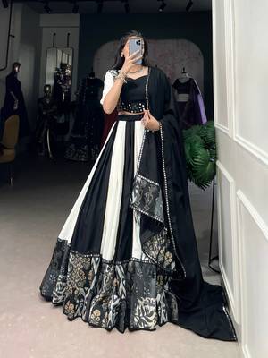 Black & White mirror work full stitched lehenga choli set 1