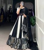 Black & White mirror work full stitched lehenga choli set
