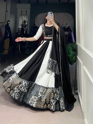 Black & White mirror work full stitched lehenga choli set 3