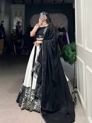 Black & White mirror work full stitched lehenga choli set 4