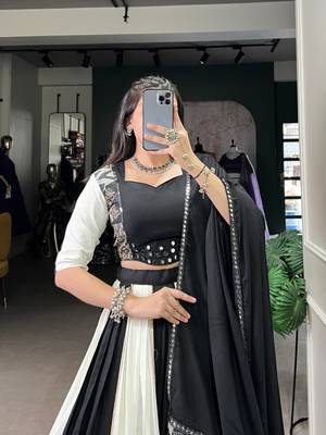 Black & White mirror work full stitched lehenga choli set 5