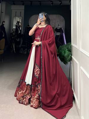 Maroon & White Mirror Work Full Stitched Lehenga Choli Set 1