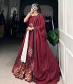 Maroon & White Mirror Work Full Stitched Lehenga Choli Set