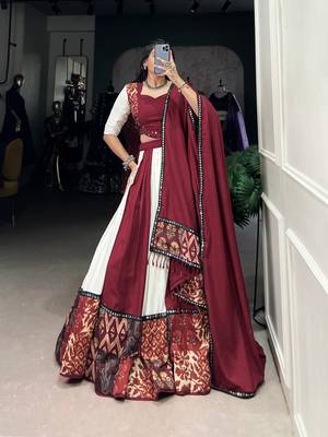 Maroon & White Mirror Work Full Stitched Lehenga Choli Set 3