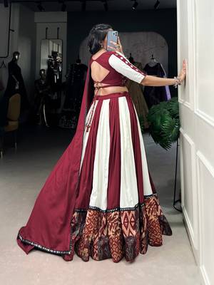 Maroon & White Mirror Work Full Stitched Lehenga Choli Set 4