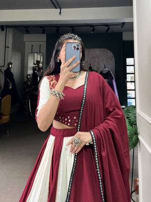 Maroon & White Mirror Work Full Stitched Lehenga Choli Set 5