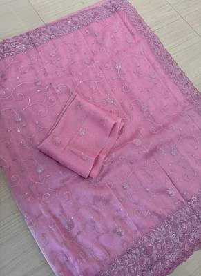 Light Pink Kota Check Fabric Saree 1