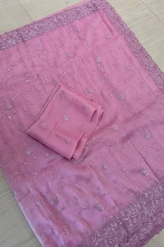 Light Pink Kota Check Fabric Saree