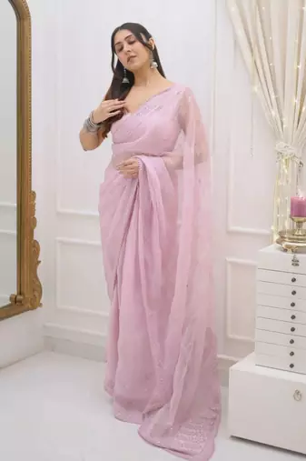 Light Pink Kota Check Fabric Saree