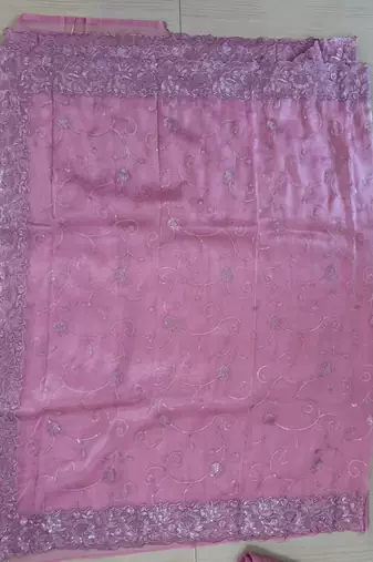 Light Pink Kota Check Fabric Saree