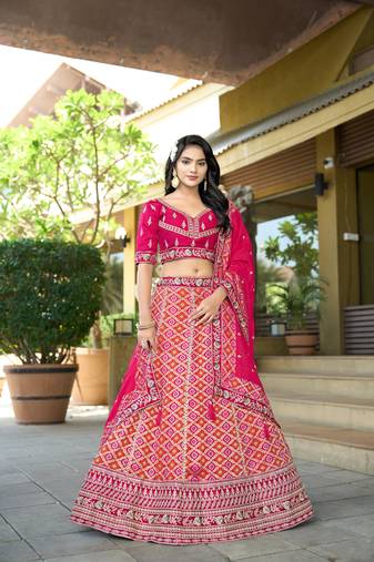 Pink Viscose Silk Gota Work Semi Stitch Lehenga