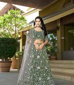 Green Tissue Zarkan Sequin Semi Stitch Lehenga