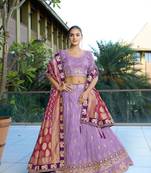 Lavender Viscose Gota Work Semi Stitch Lehenga