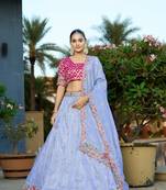 Blue Viscose Gota Work Embroidery Semi Stitch Lehenga