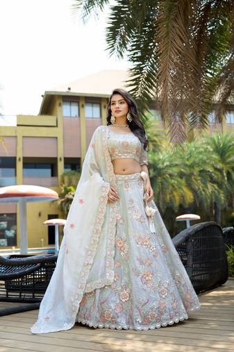 Light Grey Fendy Silk Zarkan Sequin Semi Stitch Lehenga