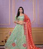 Pista Green Viscose Gota Work Sequin Semi Stitch Lehenga