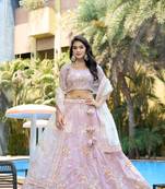 Purple Fendy Silk Zarkan Sequin Semi Stitch Lehenga