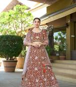 Brown Tissue Zarkan Sequin Semi Stitch Lehenga