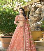 Orange Viscose Gota Work Print Semi Stitch Lehenga