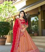 Red Viscose Silk Gota Work Semi Stitch Lehenga